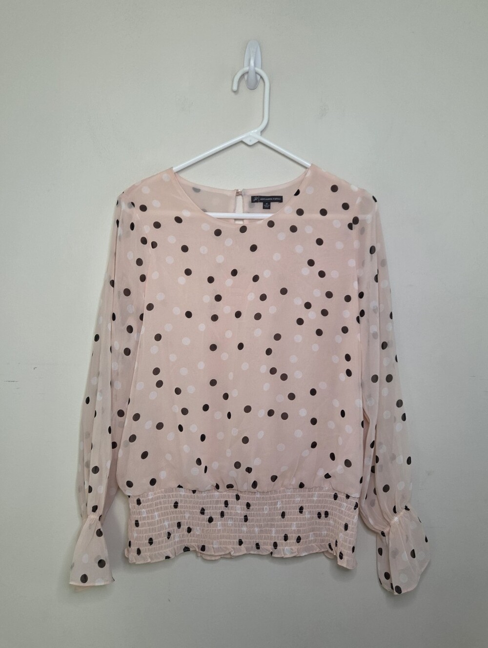 Women's Adrianna Papell Pink Polka Dot Blouse Sz Medium
